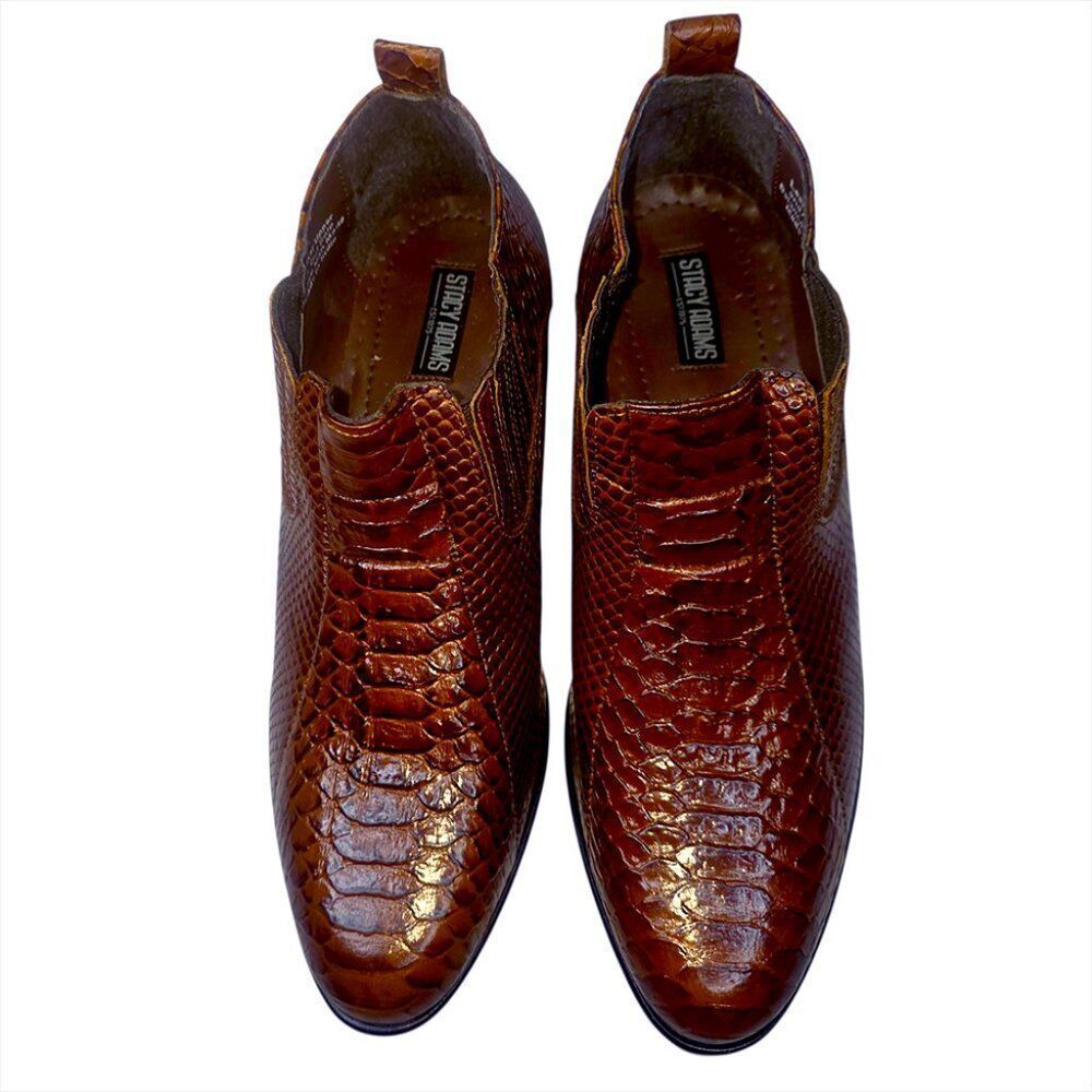 Stacy Adams Brown Croc Embossed Chelsea Ankle Boots Men’s 10M - Picture 3 of 10